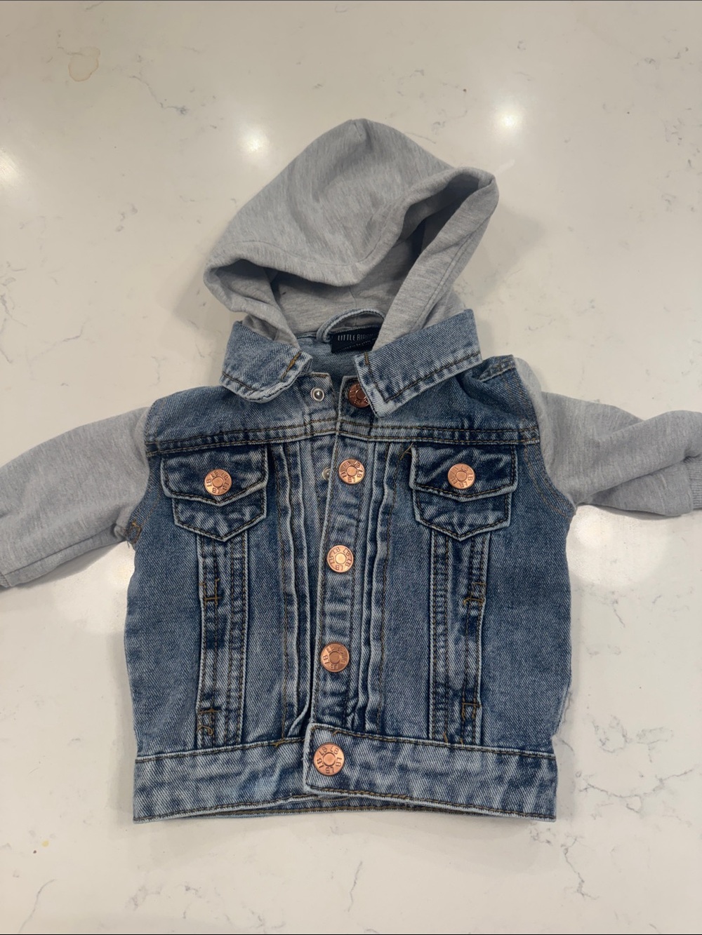 Little Bipsy Blue Denim Jacket with Gray Hoodie